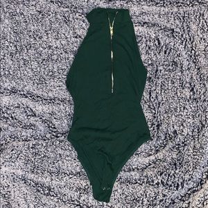 Green open back halter bodysuit